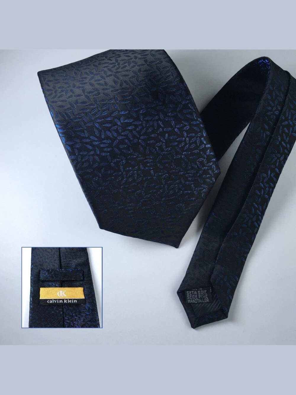 Vintage Calvin Klein Hand Tailor Style Italy Silk Navy Tie 100% Seta Soie Seide